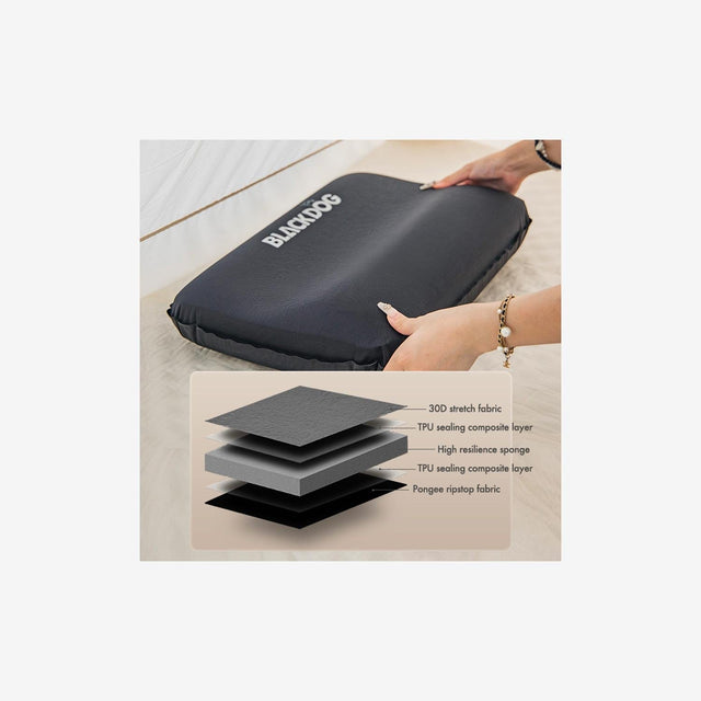 Close-up of foam padding combined with air support and a soft outer fabric cover