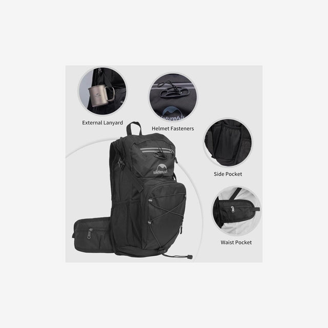 Side profile of Cielo cycling backpack showing slim fit and breathable back panel
