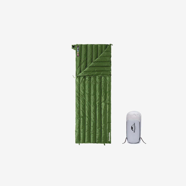 CW295 down sleeping bag packed tightly in travel-friendly stuff sack