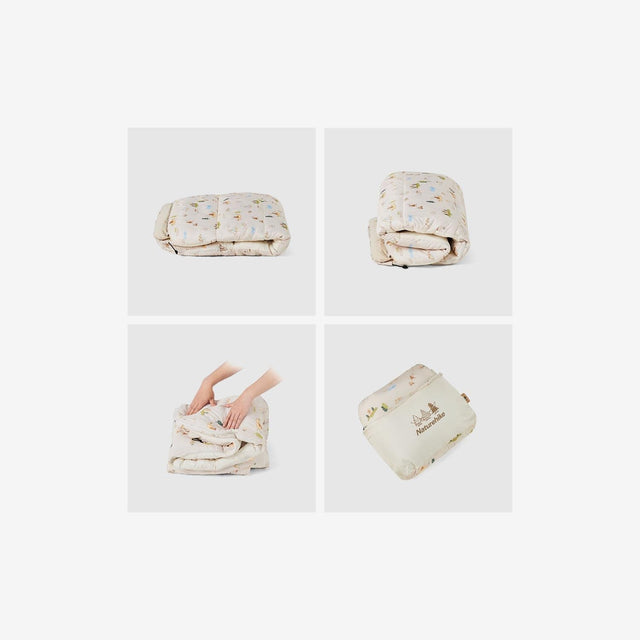 Children's sleeping bag folded and stored in a lightweight stuff sack