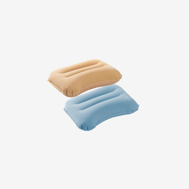 Side view of inflated PU pillow showing plush flocked surface and compact design