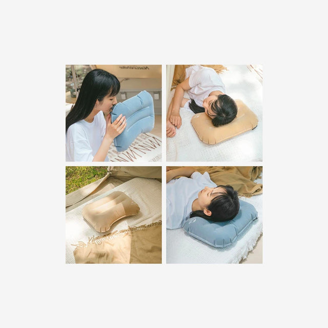 Camper using PU flocked pillow in a tent or during a rest break on a trail