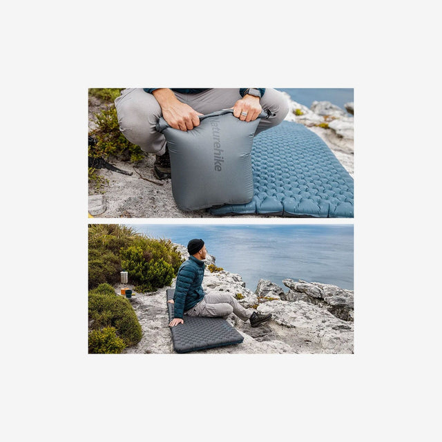 Close-up of thermal R-value fabric texture and air valve with inflation lock