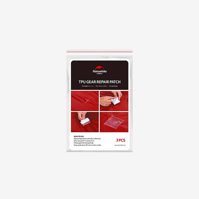 Packed TPU repair patch set with instructions and resealable bag