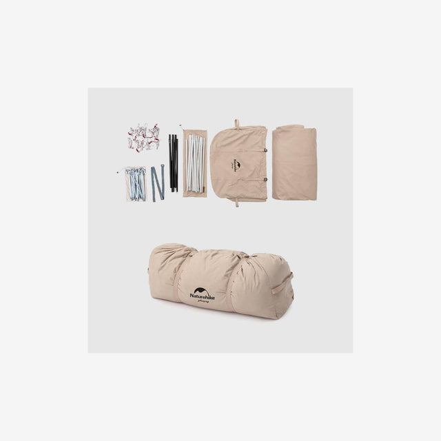 Glamping tent packed into storage bag for transport