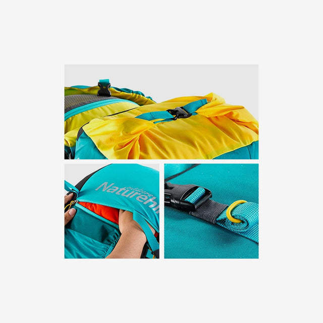 Close-up of breathable back panel, padded shoulder straps, and durable water-resistant fabric