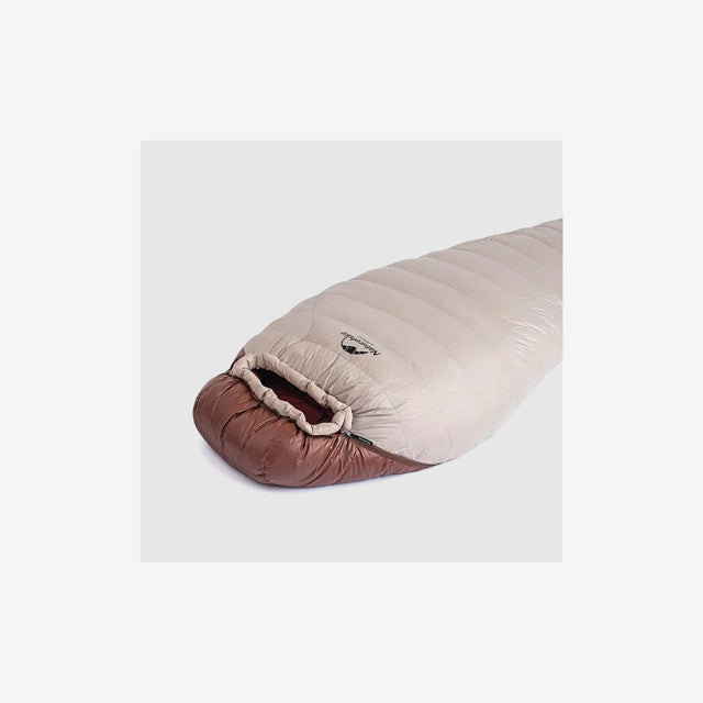Side view of Snowbird -7°C sleeping bag showing thick insulation and hood