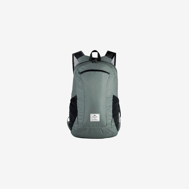 Naturehike 18L lightweight silicone foldable backpack in grey, unfolded and standing upright