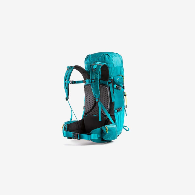 Close-up of breathable back panel, padded shoulder straps, and durable water-resistant fabric