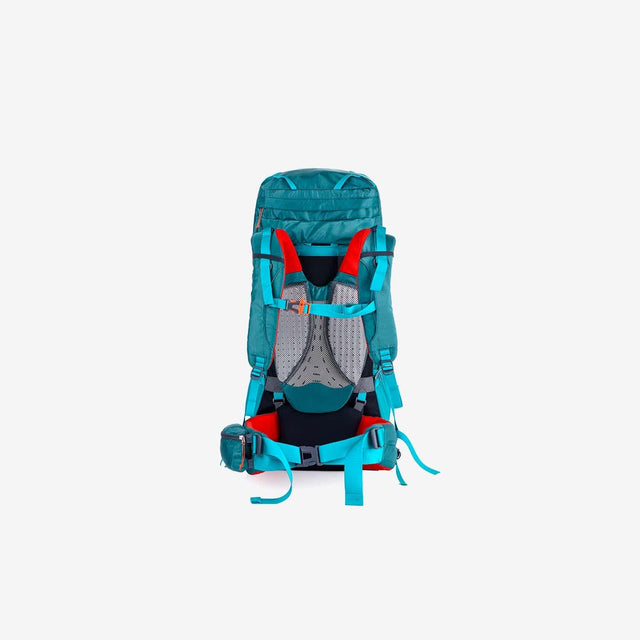 Side view of hiking backpack showing padded shoulder straps and hydration pack