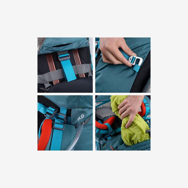 Close-up of durable fabric, zipper system, and breathable back padding