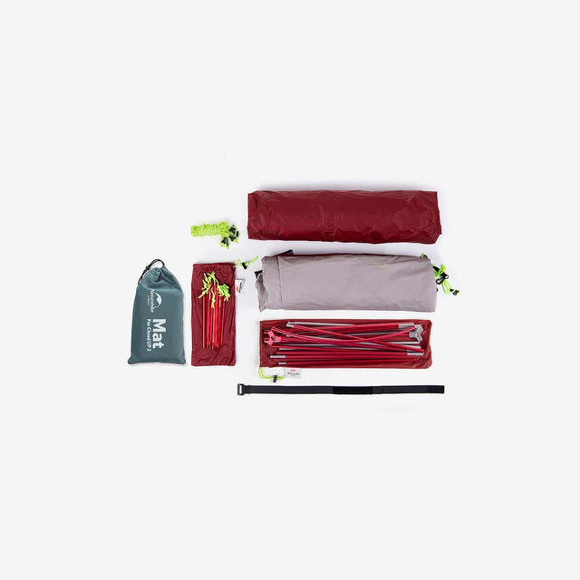 Tent packed in compression sack with included footprint and poles