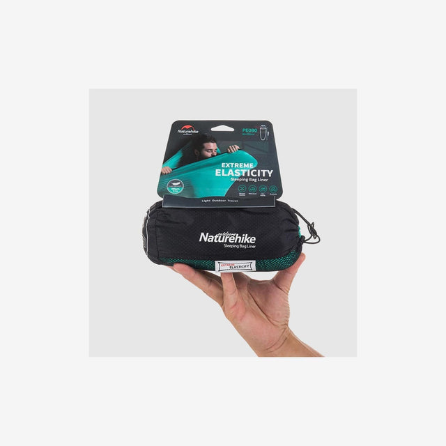 Elastic liner folded and packed into compact pouch