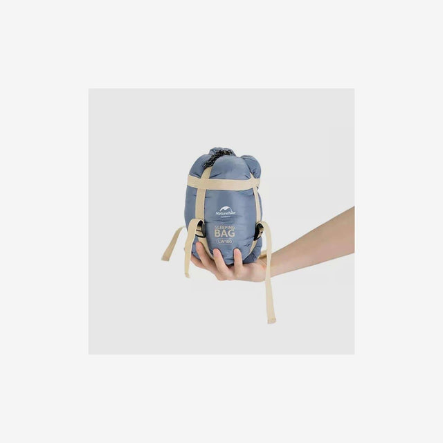 LW180 sleeping bag folded and packed into a compact drawstring sack