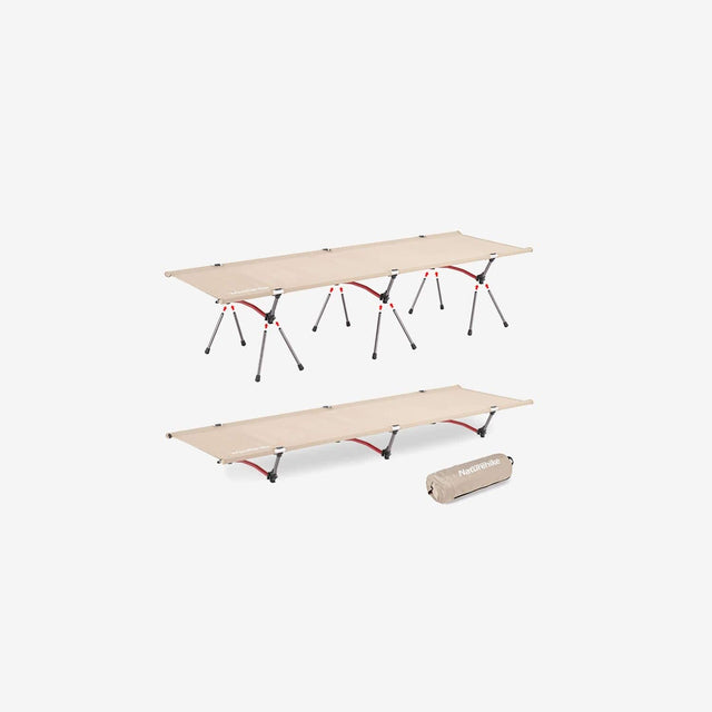 Side profile showing compact folding frame and breathable stretcher fabric