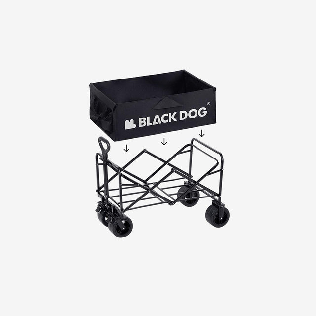 Side view showing foldable frame, wheels, and extendable handle